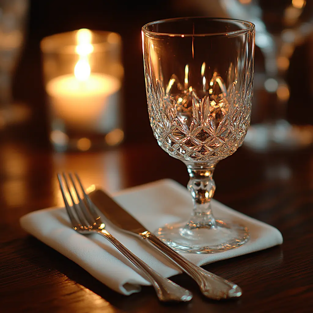 A table set for two, candlelight